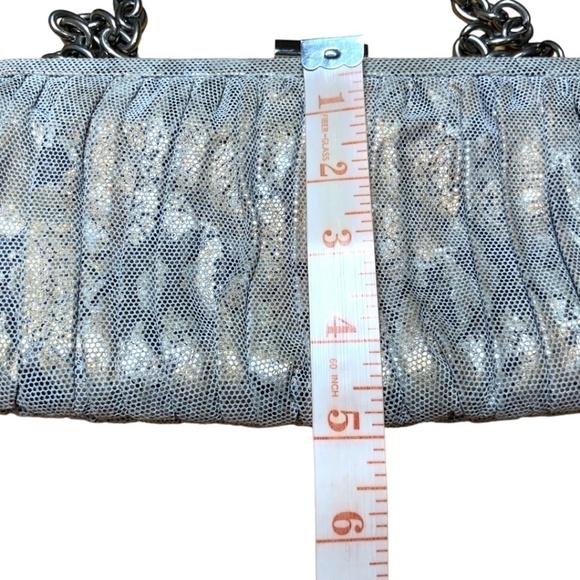 DANIER LEATHER 100% Genuine Leather Snakeskin Print Pleated Clutch Evening Bag - Picture 6 of 8